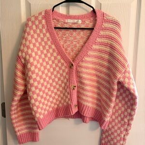 Altar'd State Pink and Cream Knit Cardigan